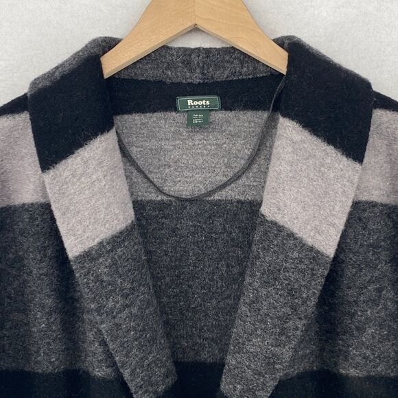 ROOTS CANADA Cardigan Womens M Boiled Wool Blend Striped Open Front Gray Black - Picture 5 of 12